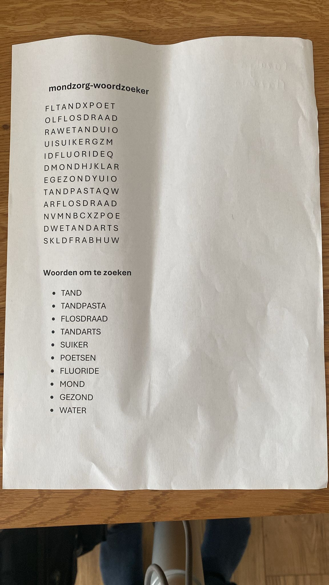 Mondzorg woordzoeker gemaakt door studenten